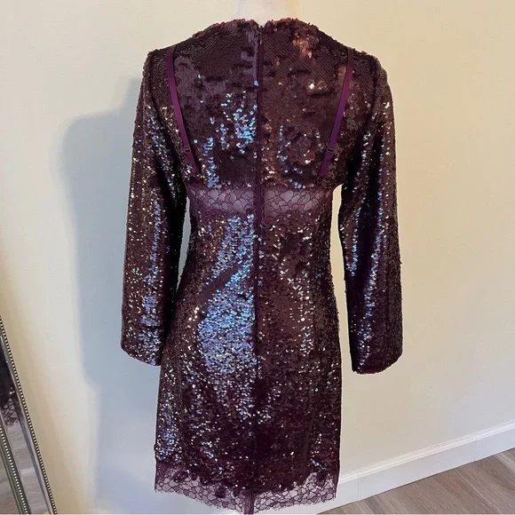 Simkhai Mako Sequin Long Sleeve Mini Dress Mangosteen Size 8 burgundy medium - Picture 2 of 9
